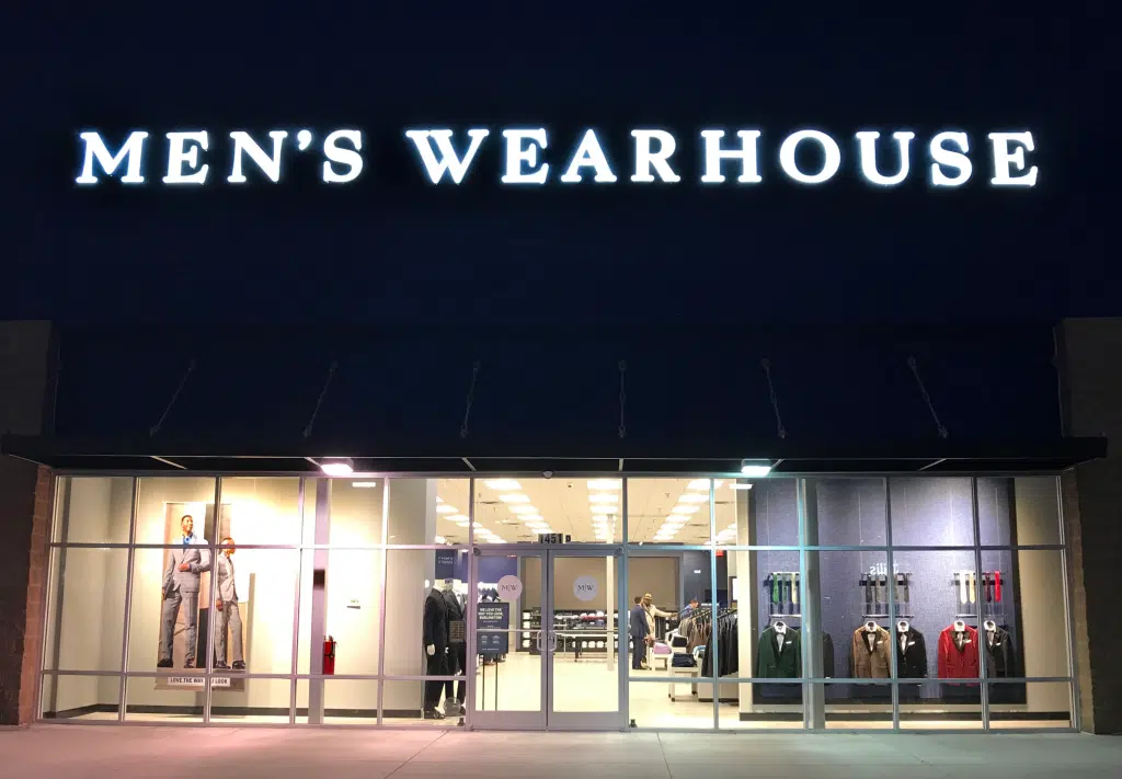 Men's Wearhouse storefront at nighttime